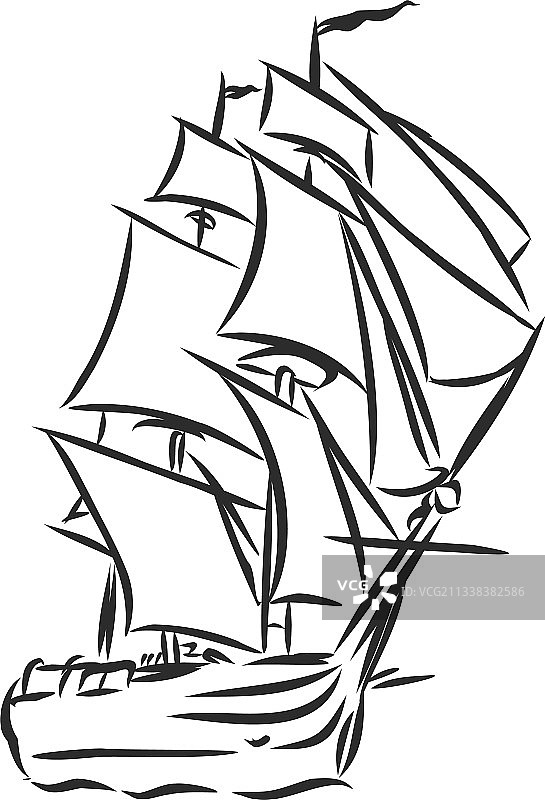 墨线海洋帆船或小船图片素材