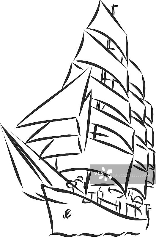 墨线海洋帆船或小船图片素材