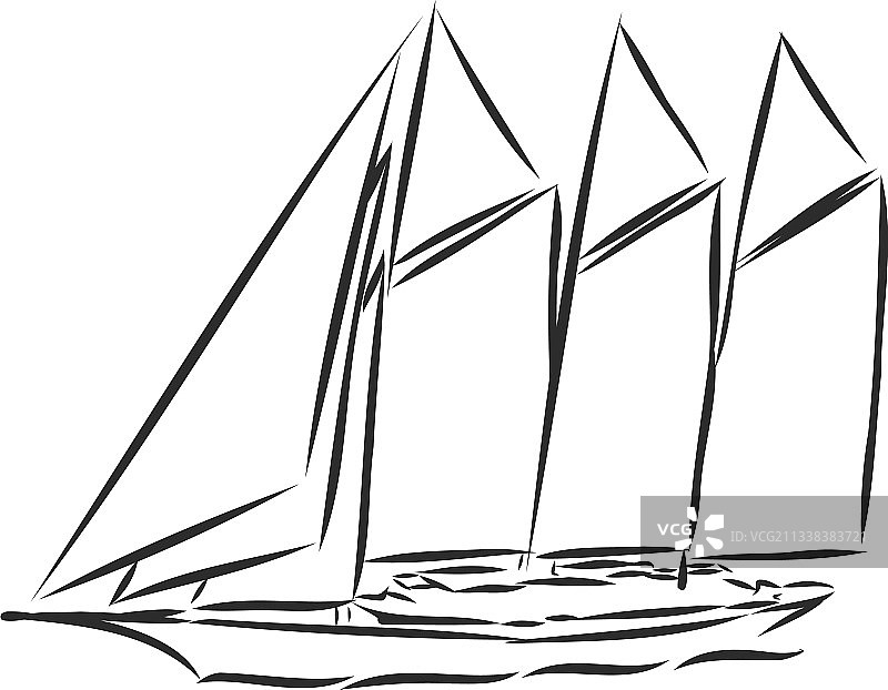 墨线海洋帆船或小船图片素材