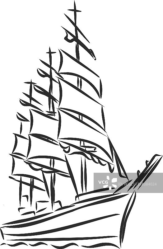 墨线海洋帆船或小船图片素材