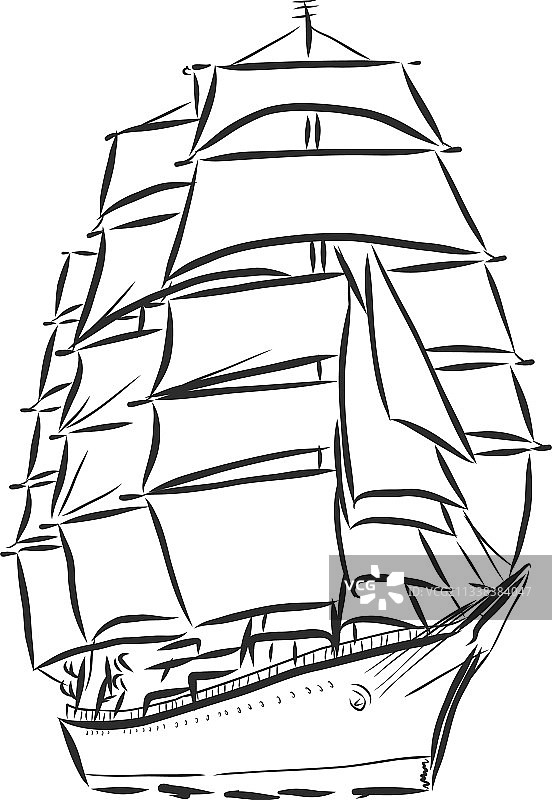 墨线海洋帆船或小船图片素材