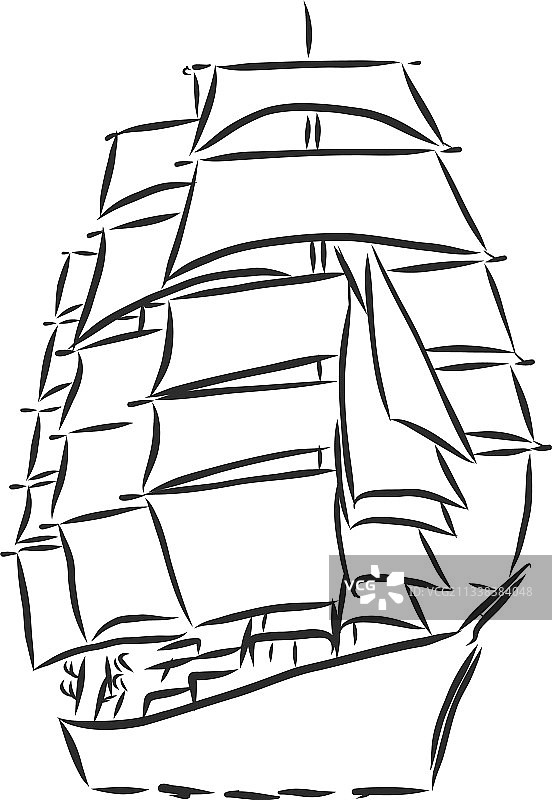 墨线海洋帆船或小船图片素材
