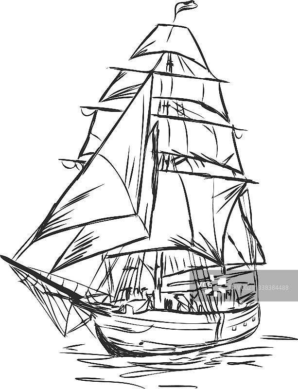 墨线海洋帆船或小船图片素材