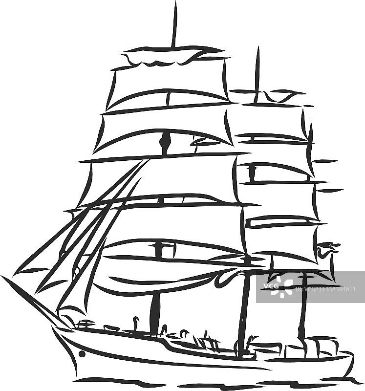 墨线海洋帆船或小船图片素材