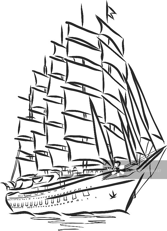 墨线海洋帆船或小船图片素材