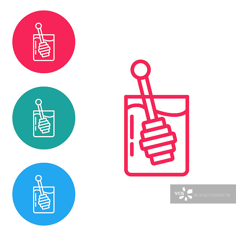 红色线条蜂蜜勺图标，白色背景图片素材