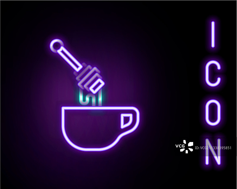发光的霓虹灯蜂蜜勺线条与滴液图片素材