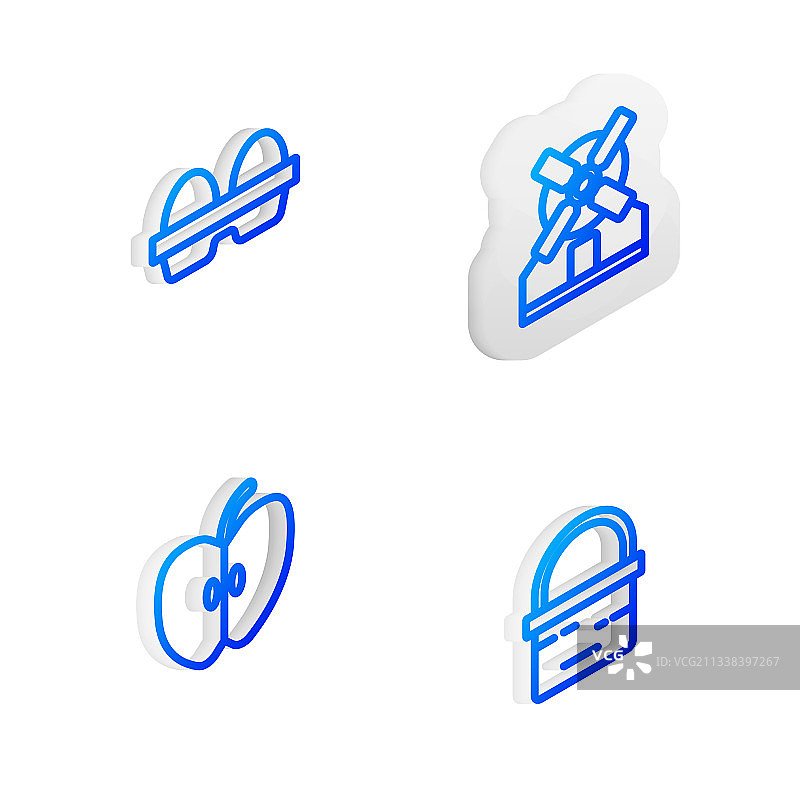 2.5D等距线条风车鸡鸡蛋盒图标图片素材