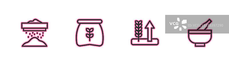 面粉筛小麦袋研钵套装图片素材