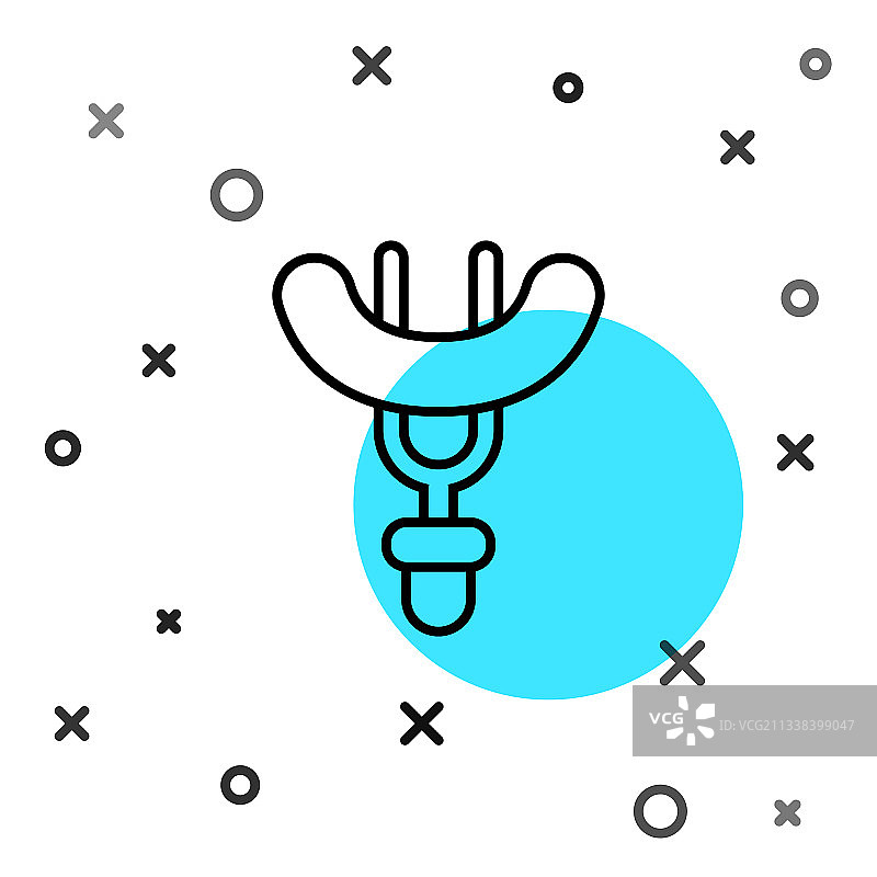 叉子上黑色线条的香肠图标，已隔离图片素材