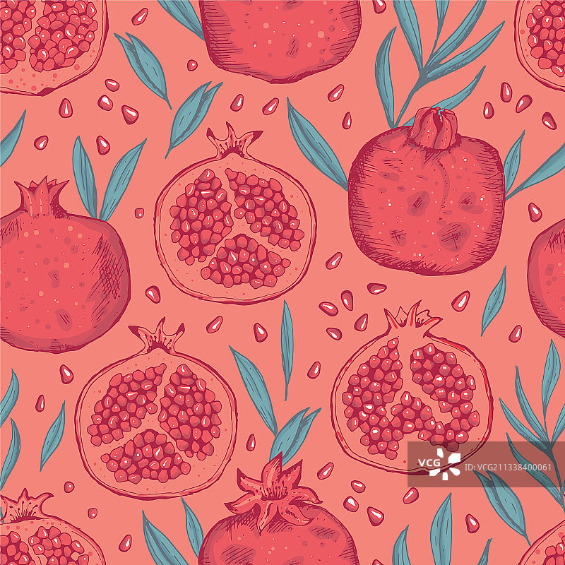 手绘橙红色石榴籽图片素材