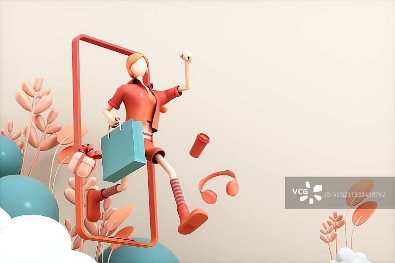 3D渲染的旅游概念的卡通女孩图片素材