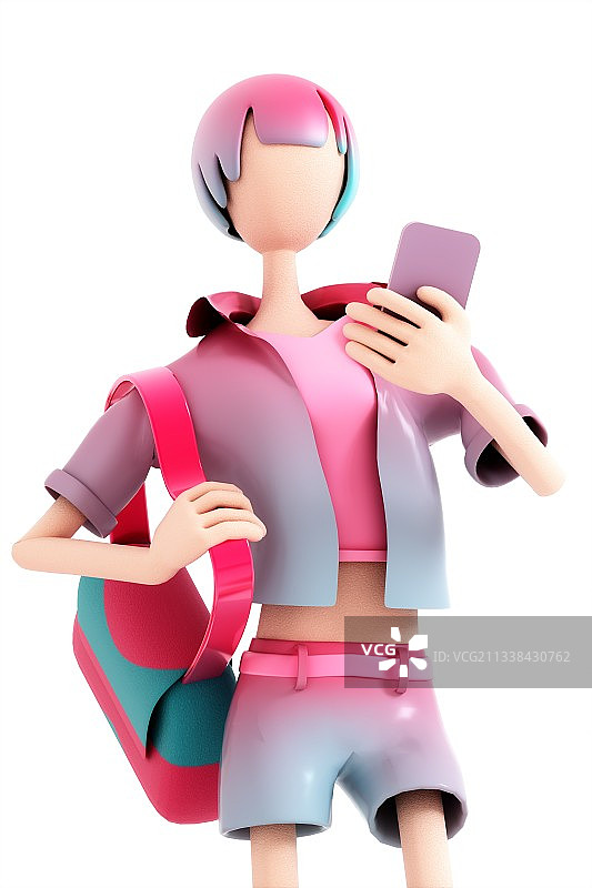 3D渲染的旅游概念的卡通女孩图片素材