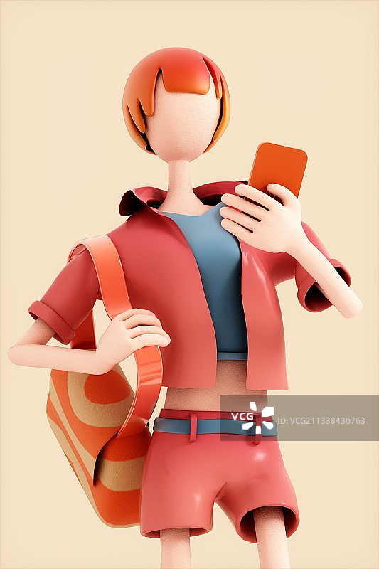 3D渲染的旅游概念的卡通女孩图片素材