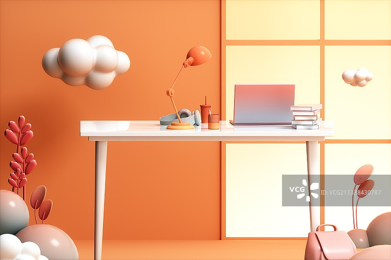 3D渲染的放在桌子上的电脑图片素材