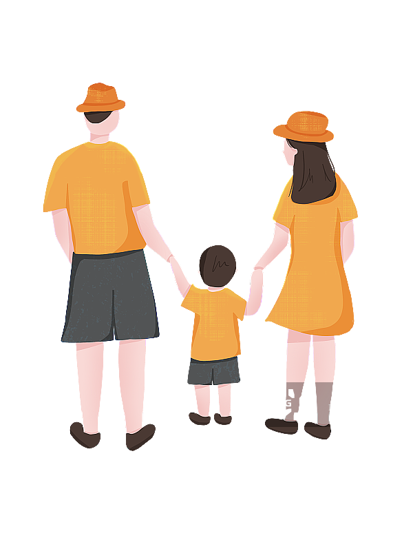 爸爸妈妈和孩子手牵手走路的背影图片素材