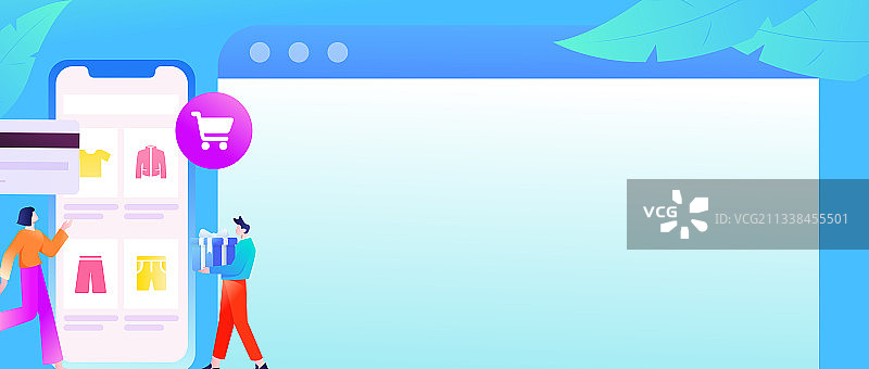 进行电商购物的男女互联网扁平矢量运营插画图片素材