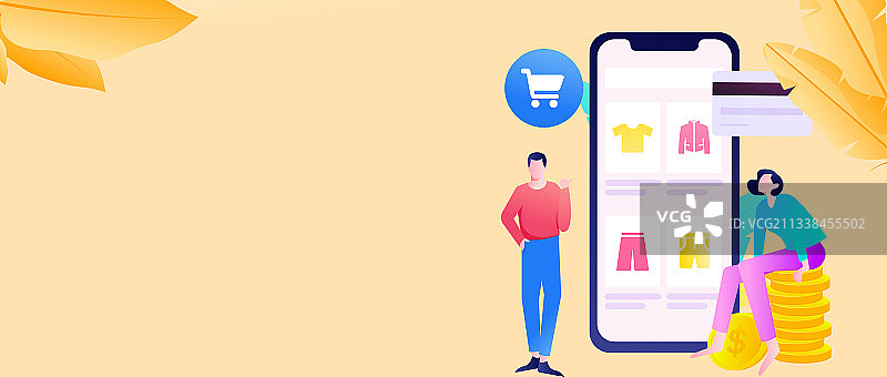 进行电商购物的男女互联网扁平矢量运营插画图片素材