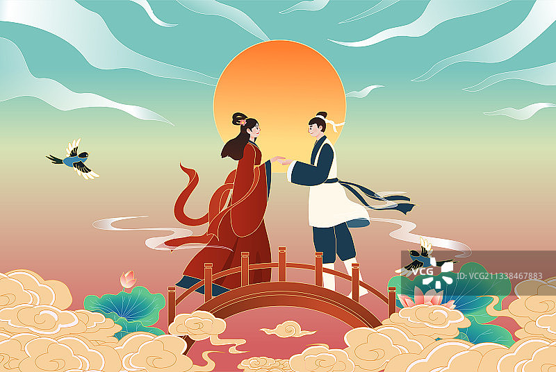 七夕情人节插画图片素材