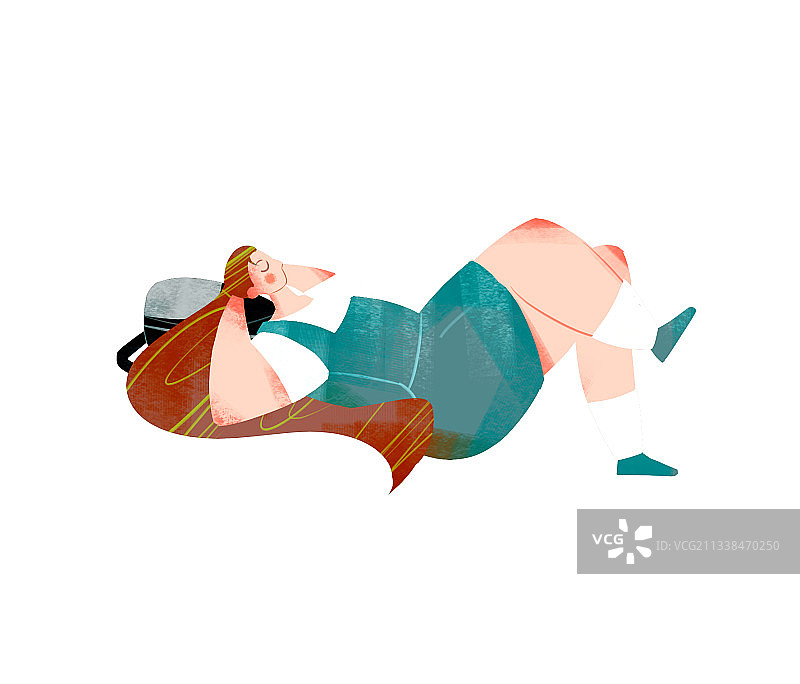 女性惬意躺着插画元素图片素材