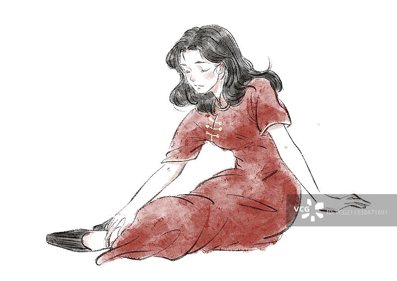 水彩旗袍女孩图片素材