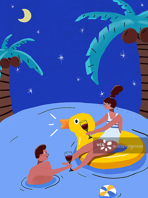 情侣夜晚约会插画图片素材