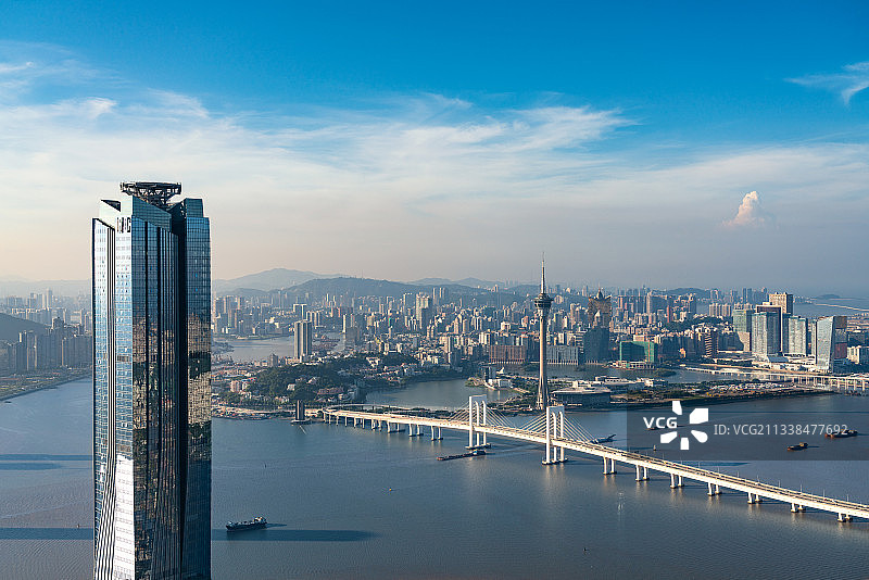 珠海横琴IFC与澳门城市风光白昼图片素材