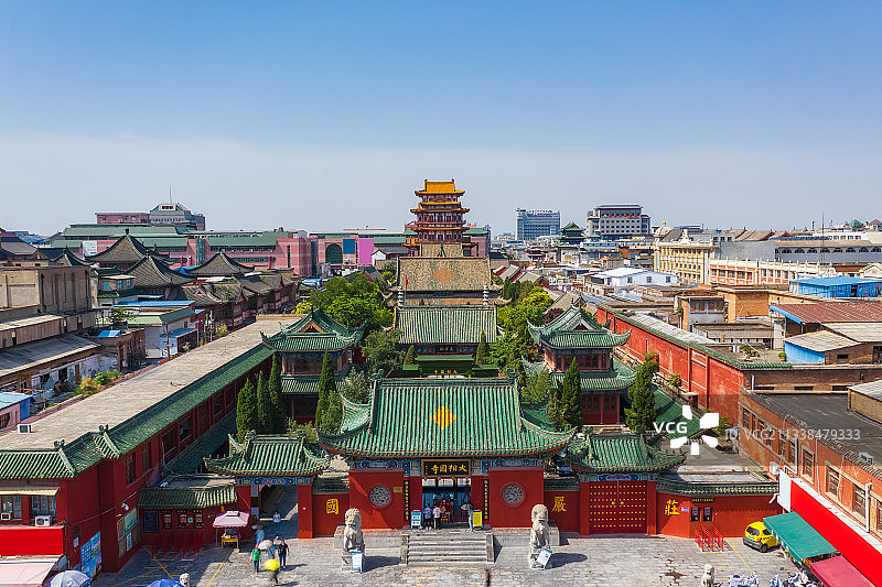 河南开封大相国寺夏季户外风光航拍视角图片素材