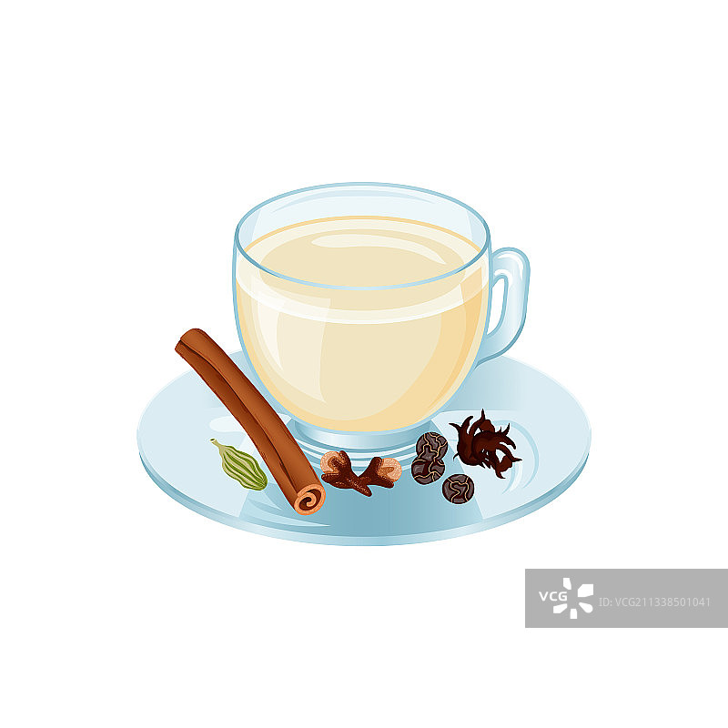 白色背景上的印度香料奶茶杯图片素材