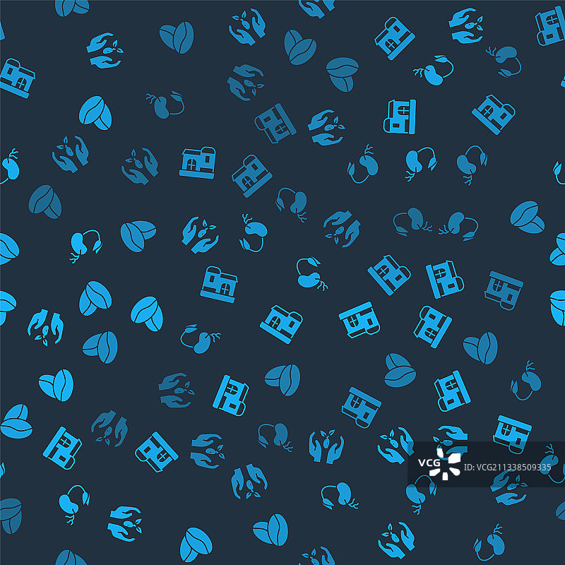 手捧植物、农舍与咖啡豆芽组合图片素材