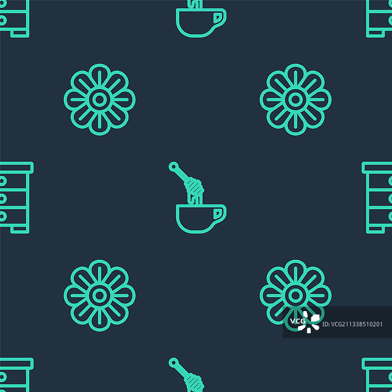 带蜂蜜的蜂蜜搅拌棒和鲜花图片素材