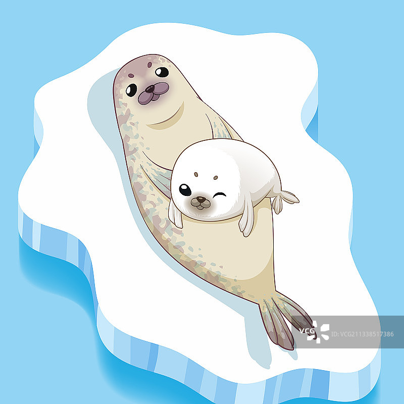 可爱海豹家庭卡通角色设计图片素材