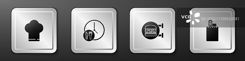 厨师帽、圆形时钟和在线配送套装图片素材