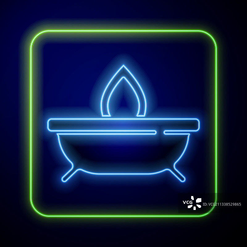 蓝色背景上的发光霓虹灯香薰蜡烛图标图片素材