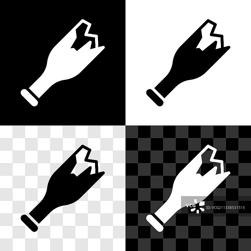 黑色背景上孤立的武器破酒瓶合集图片素材