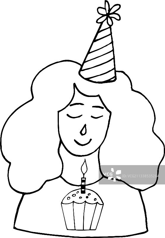 戴着派对帽拿着纸杯蛋糕的年轻女人图片素材