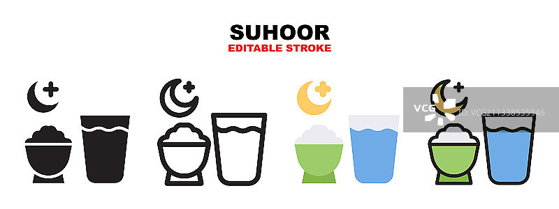 具有不同风格的封斋饭图标集图片素材