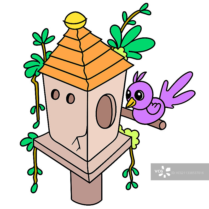 鸟舍涂鸦图标上的小鸟图片素材