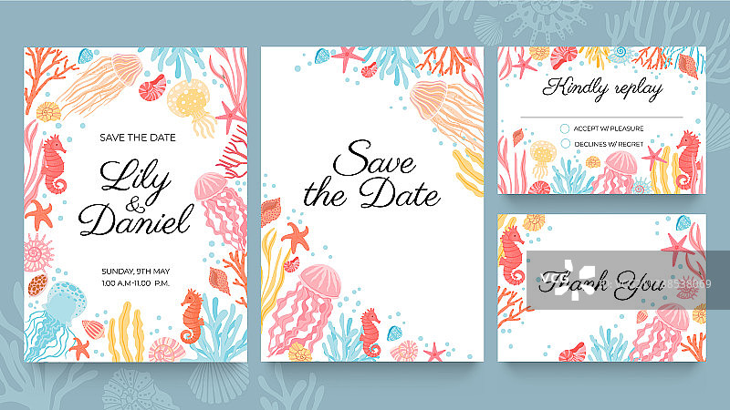 夏季海滩婚礼请柬图片素材