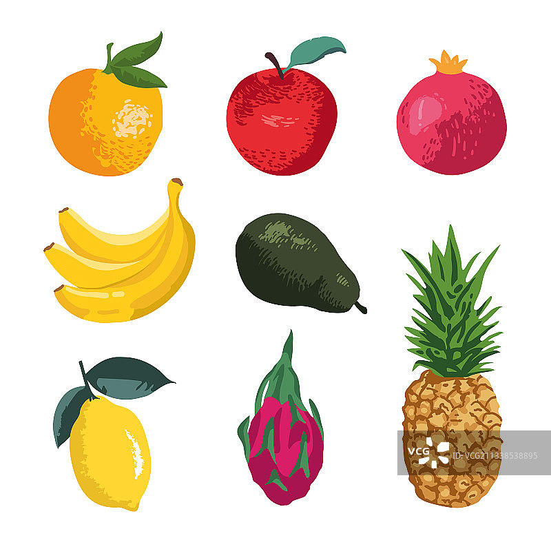 水果集合：苹果、牛油果、梨和火龙果图片素材