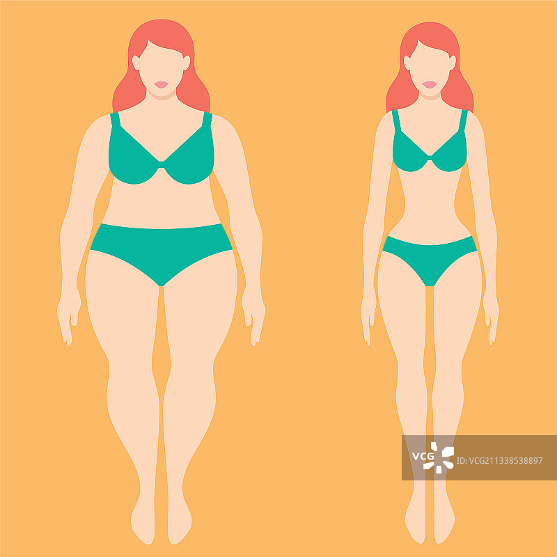 减肥前后对比概念：胖女人与瘦女人图片素材