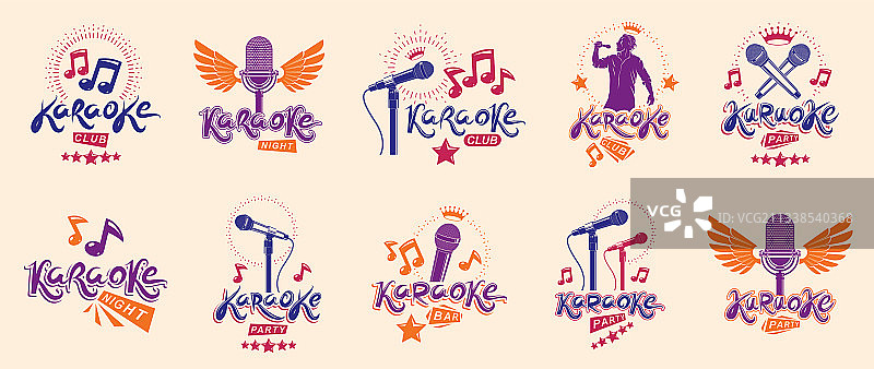 卡拉OK派对或俱乐部标志和徽章套装图片素材