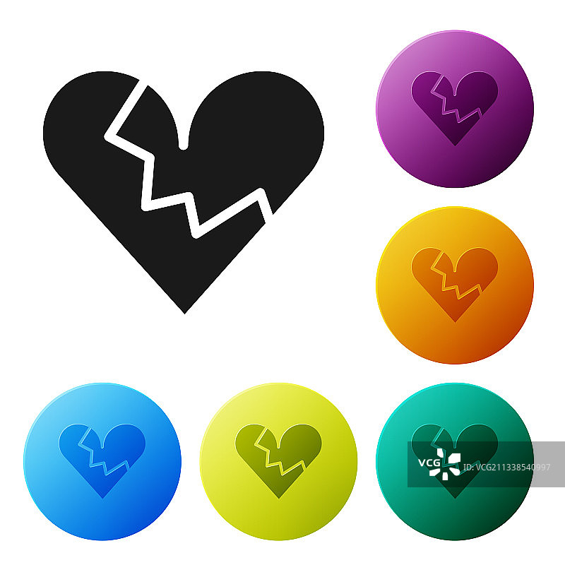 黑色破碎的心或离婚图标图片素材