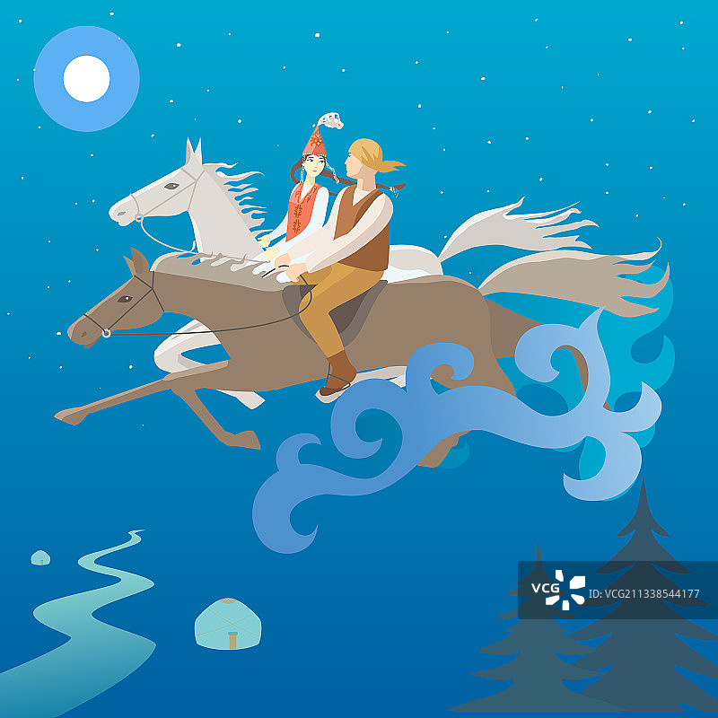 哈萨克斯坦恋人明信片图片素材