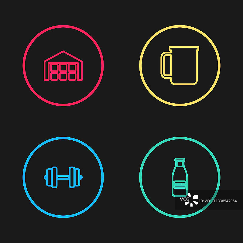 线性哑铃玻璃瓶牛奶和瓶盖图片素材