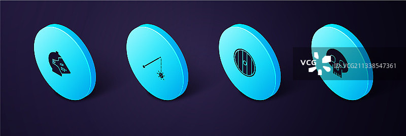 2.5D骷髅圆形木盾中世纪合集图片素材