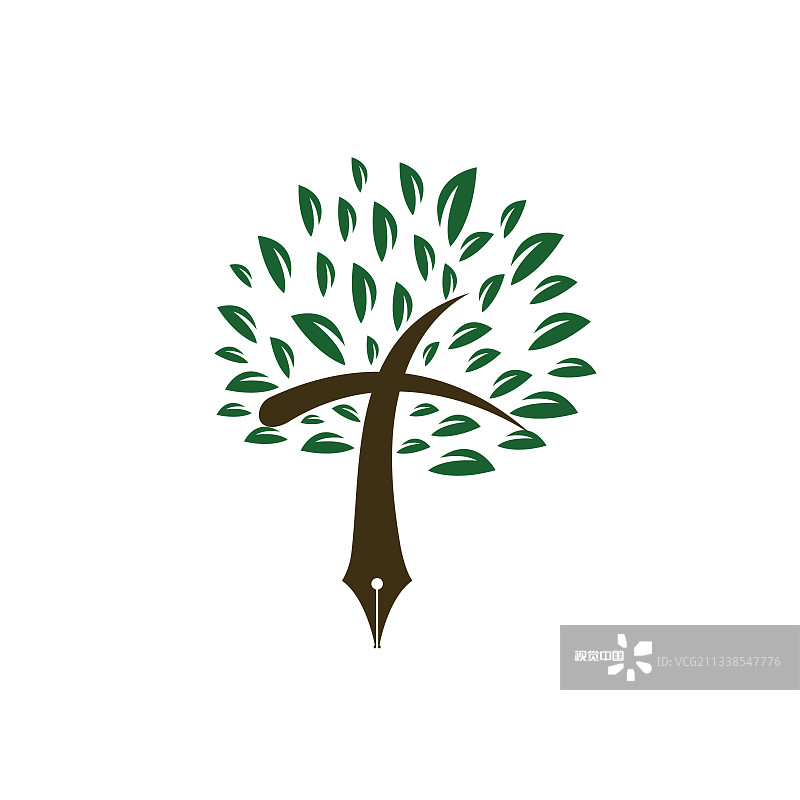 树笔和十字标志设计模板图片素材