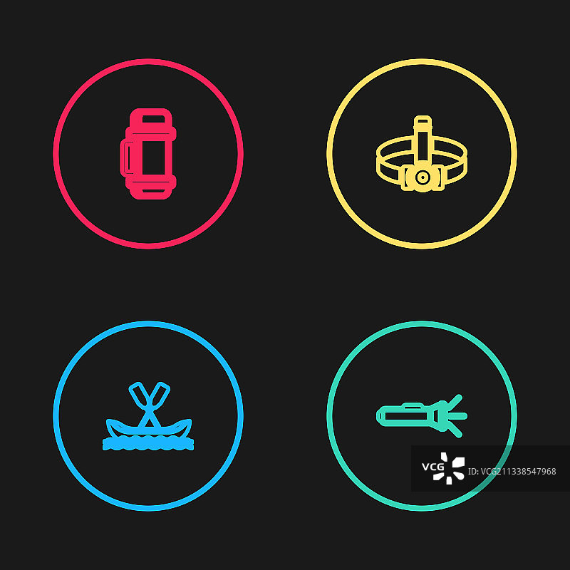 漂流艇与头戴式手电筒线条组合图片素材