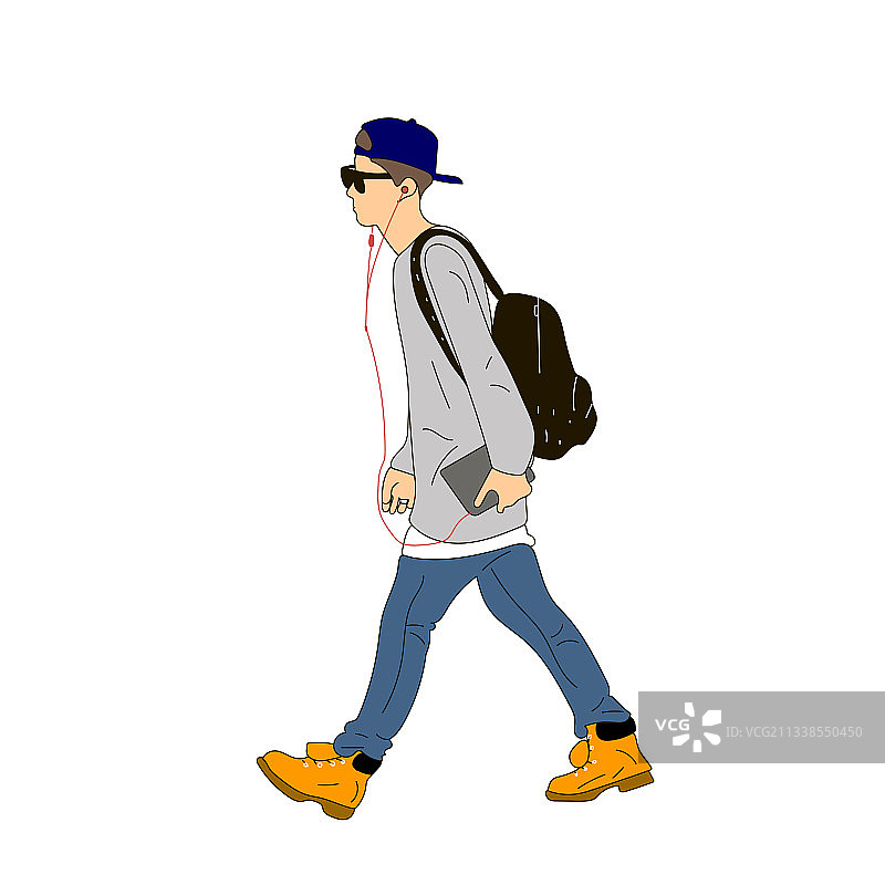 穿着蓝色牛仔裤和灰色运动衫的男人背影图片素材