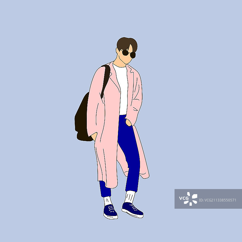 穿着蓝色牛仔裤和粉色雨衣的男人图片素材